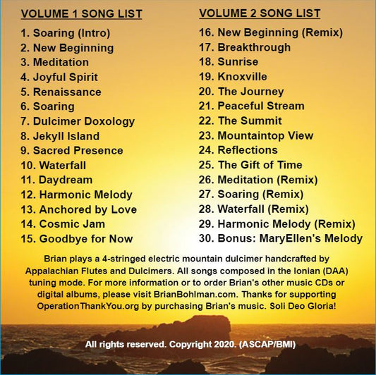 NEW BEGINNING (Vol 1 & 2) Mountain Dulcimer Instrumentals Music CD by Brian Bohlman