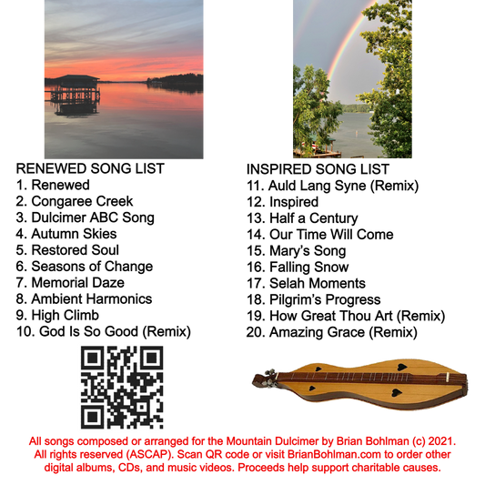 RENEWED & INSPIRED: Mountain Dulcimer Instrumentals Dual Album Music CD by Brian Bohlman