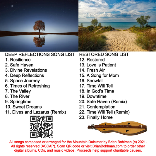 DEEP REFLECTIONS & RESTORED: Mountain Dulcimer Instrumentals Dual Album Music CD by Brian Bohlman