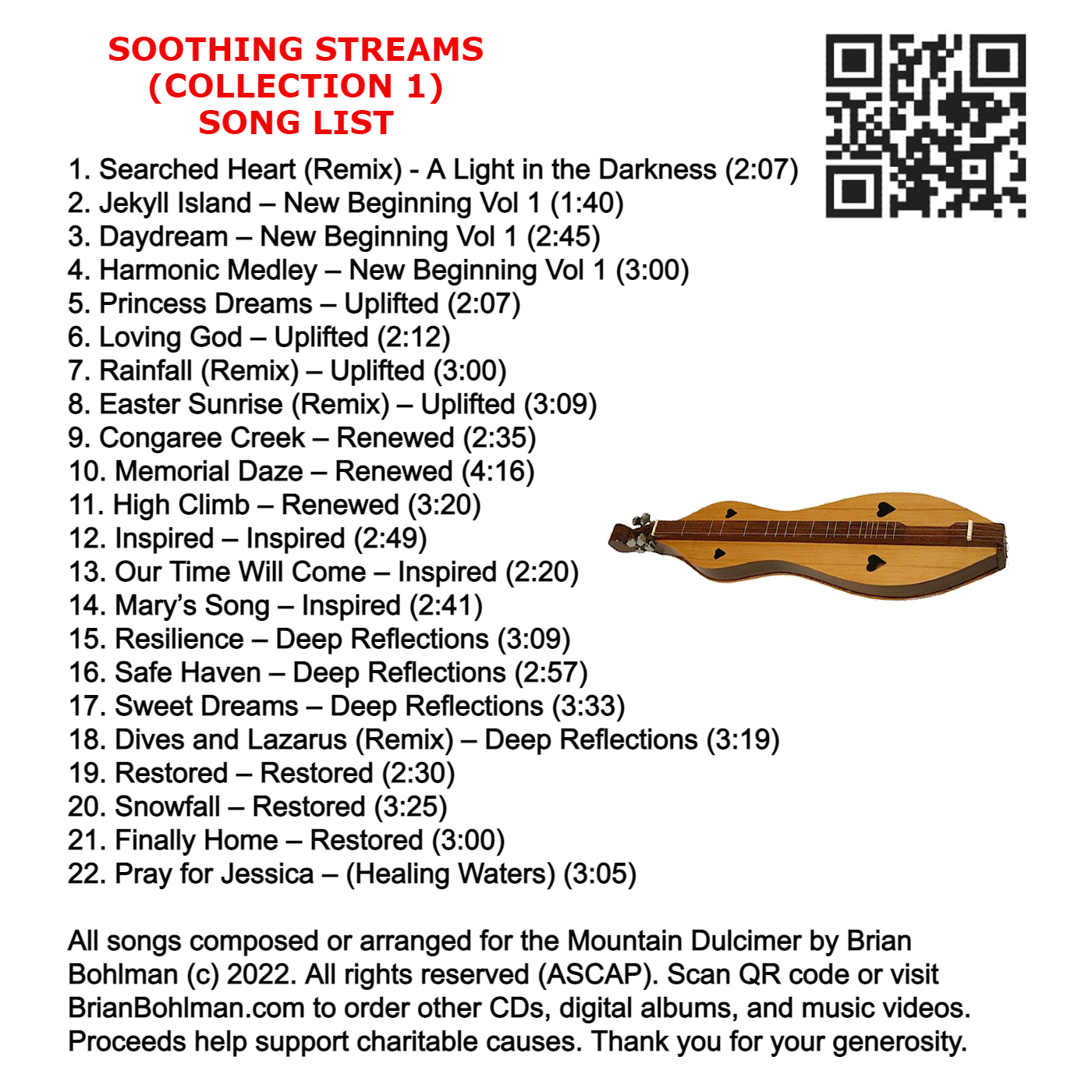 SOOTHING STREAMS: Relaxing Mountain Dulcimer Instrumentals (Collection 1) Music CD by Brian Bohlman