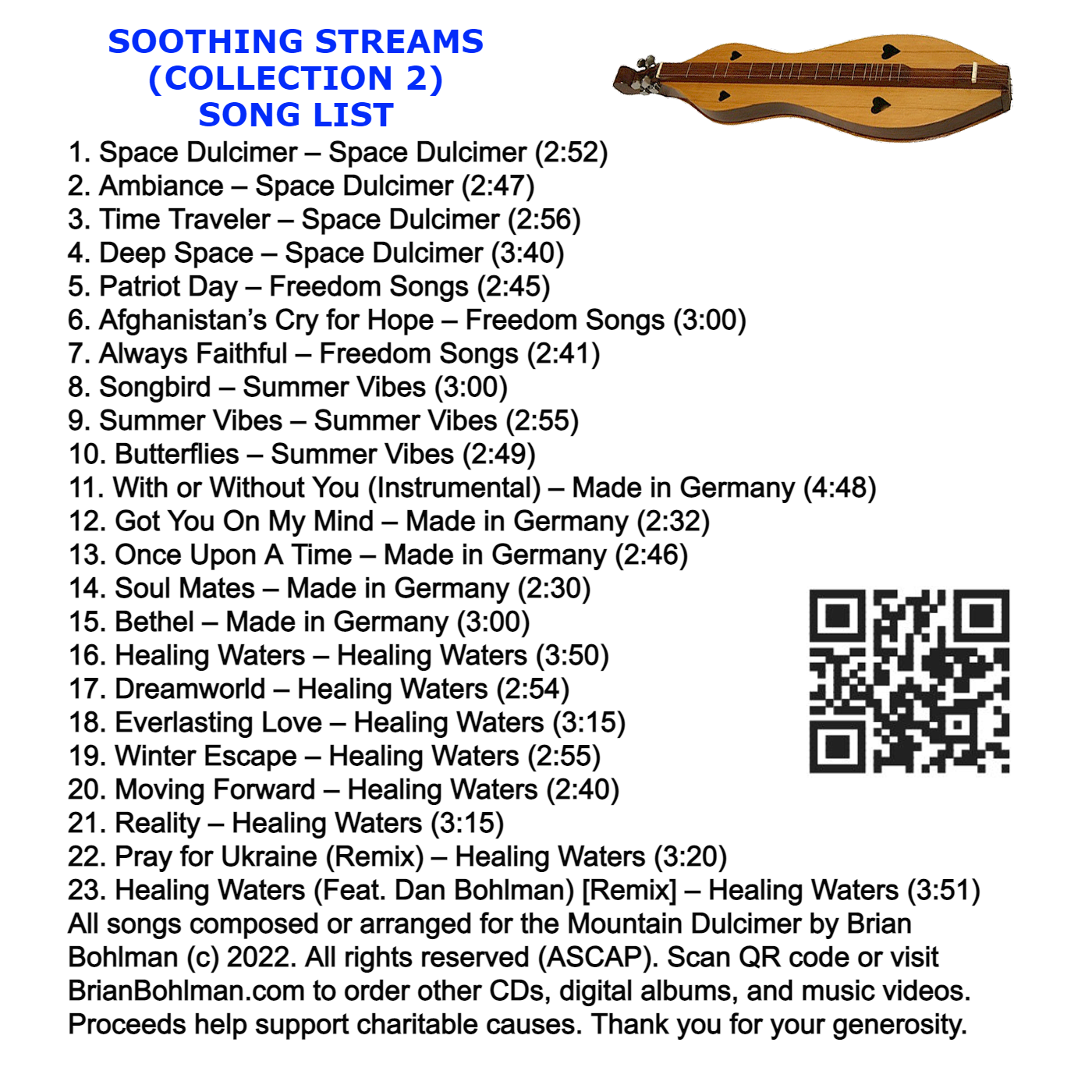 SOOTHING STREAMS: Relaxing Mountain Dulcimer Instrumentals (Collection 2) Music CD by Brian Bohlman